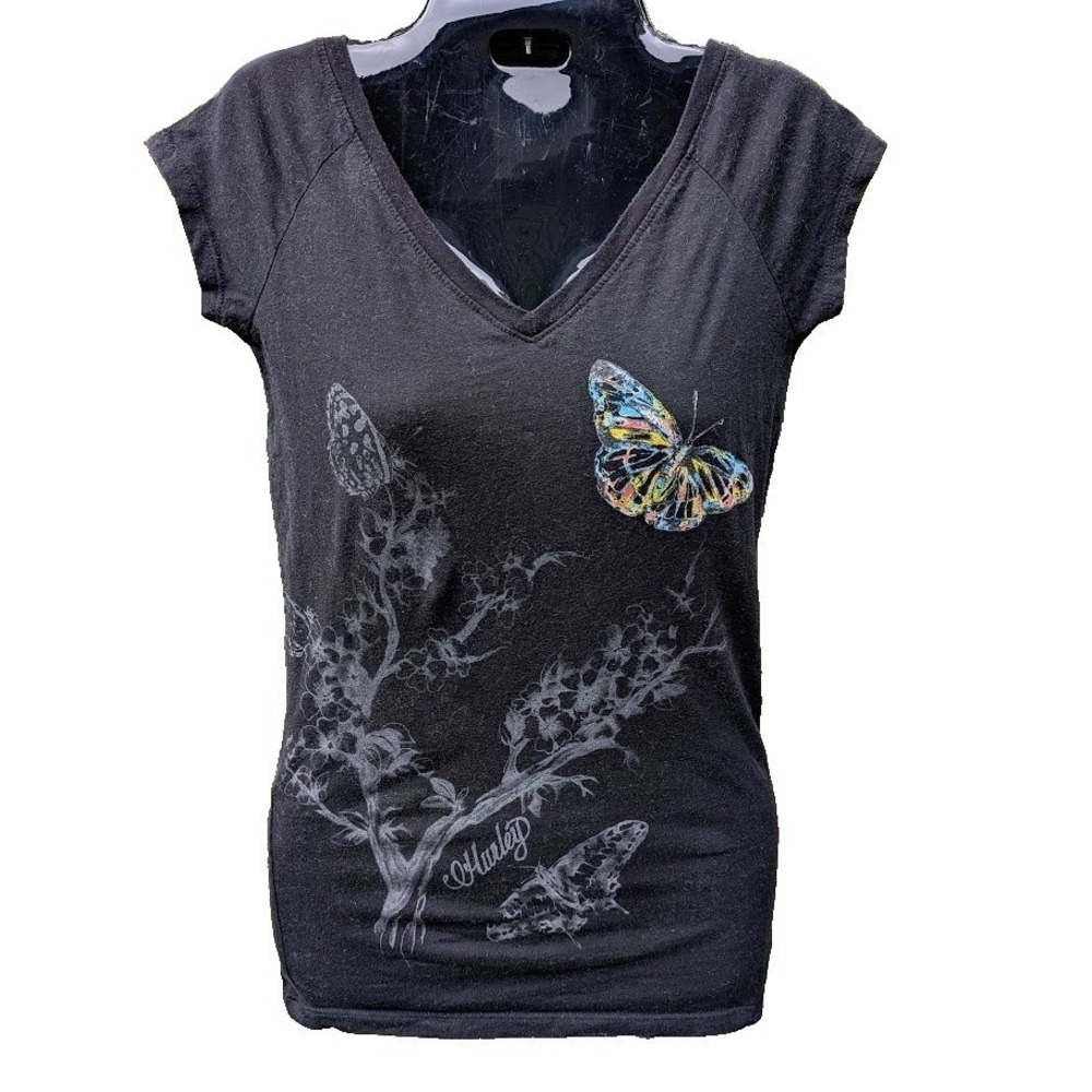 Hurley Womens Baby Tee Y2K Style S Butterfly Graphic Soft Girl Twee Cute Cottage